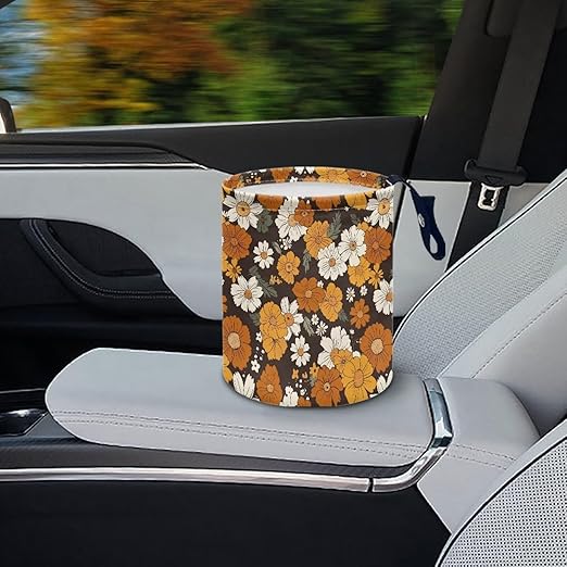 Collapsible Floral Trash Can - Accessories for Cars, Camping & Family Gatherings, Easy to Clean