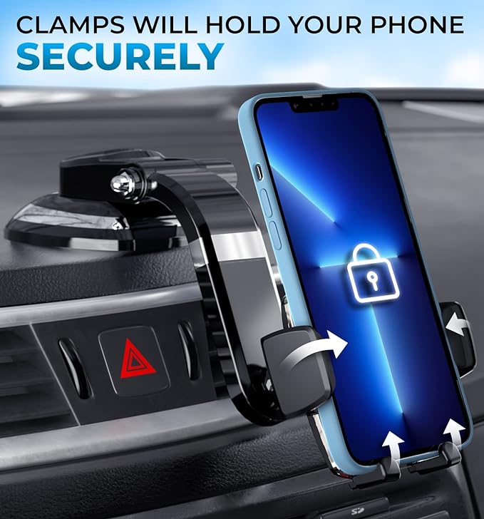 Bestrix SmartClamp Car Phone Mount | Dashboard Cell Phone Car Phone Holder Compatible with iPhone 13 12 11 Pro, Xr, Xs, XS MAX,XR,X, Galaxy S20 Note 20 Ultra & All Smartphones