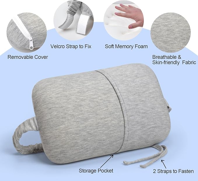Love&go Portable Small Travel Pillow, Made with Soft Memory Foam Pillow and Breathable Cover, for Backpacking Hiking, Camping, Airplane and Car Trip (Gray)
