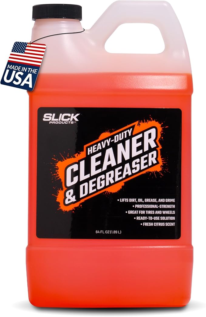 Slick Products Heavy-Duty Cleaner & Degreaser – Professional Strength Citrus Formula for Tires, Wheels, Engines, Chains & Tough Grime – Ready to Use or Dilute, 64 oz