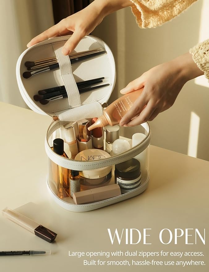 Popvibe Clear Makeup Bag Travel Cosmetic Case Transparent Toiletry Bag with Zipper, Portable Make Up Organizer Traveling Compact Car Bag for Essentials