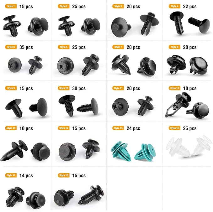 GOOACC - GRC-34 Push Bumper Fastener Rivet Clips with 18 Most Popular Sizes Auto Push Pin Rivets for Benz, BMW, Toyota, Honda, Subaru, Nissan, Mazda etc