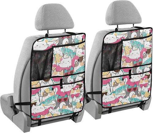 1 Pack Backseat Car Organizer with Storage Pockets Seat Back Organizers for Kids Kick Mats Backseat Protector Automotive Funny Cats Summer