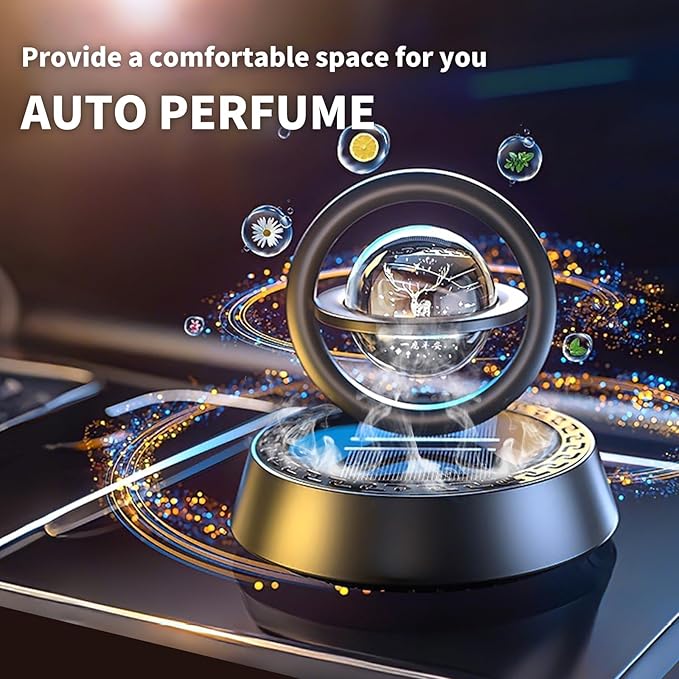 Kwak's Car Air Freshener Solar Energy Rotating Refillable Air Purifier for Car Interior Dashboard Autorotation Decoration Accessories (Black-1)