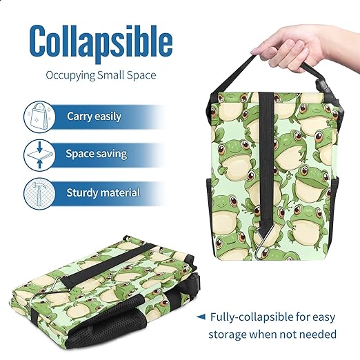 Car Trash Can with Lid & Multiple Pockets,Foldable Vehicle Garbage Bin Waterproof & Leak Proof Automotive Garbage Cans Car Accessories for Women Men Road Trip Essentials Frogs