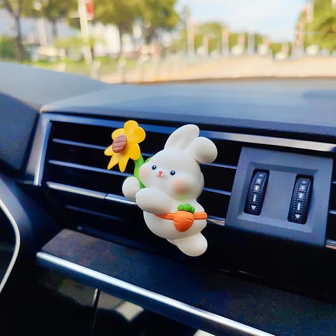 Cute Car Air Freshener for Women/Men, Pilot Car Vent Clips Creative Automotive Fragrance Air Diffuser, Outlet Flower Fan Automotive Decoration Interior Accessories (Flower Bunny)