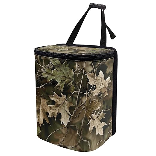 Camo Hunting Forest Car Trash Can with Lid Collapsible Auto Trash Bin Reusable Automotive Garbage Can Auto Accessory Interior Car Organizer