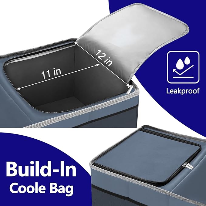 Trunk Organizer with Built-in Insulated Leak Proof Cooler Bag,Collapsible Cargo Organizer for SUV with Non Slip Bottom Strips,3 Large Compartments Foldable Waterproof Portable Car Storage Box XL