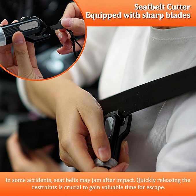2-in-1 Window Glass Breaker Seatbelt Cutter, 2-Pack Emergency Keychain Car Escape Survival Tool, Safehammer for Land/Underwater, Black