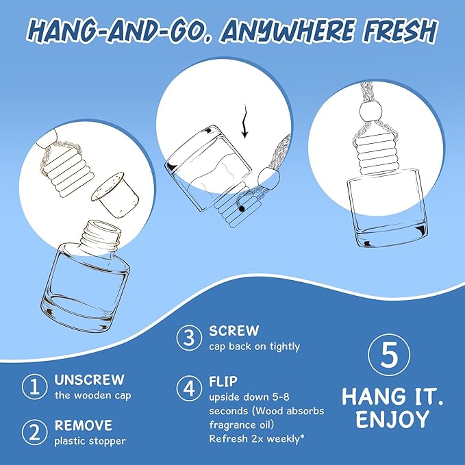 RAINBOW ABBY Car Air Freshener 6 Pack for Women - Cute Hanging Essential Oil Diffuser, Long-Lasting Fragrance Set, Unisex Vehicle Interior Scented Gift