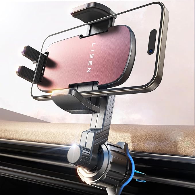 LISEN Phone Mount for Car Vent [Never Blocking] Rotatable Car Phone Holder Air Vent Clip 2024 Hands Free Cell Phone Car Mount for iPhone 16 Pro Max Plus 15 14 13 Samsung Android, Pink