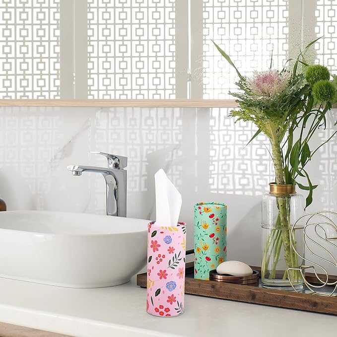 12 Pieces Spring Flowers Car Tissues Box Spring Floral Car Tissue Cylinder in 4 Design Refill Round Tissue Holder with Facial Tissues for Wedding Birthday Party Cup Holder Travel Home