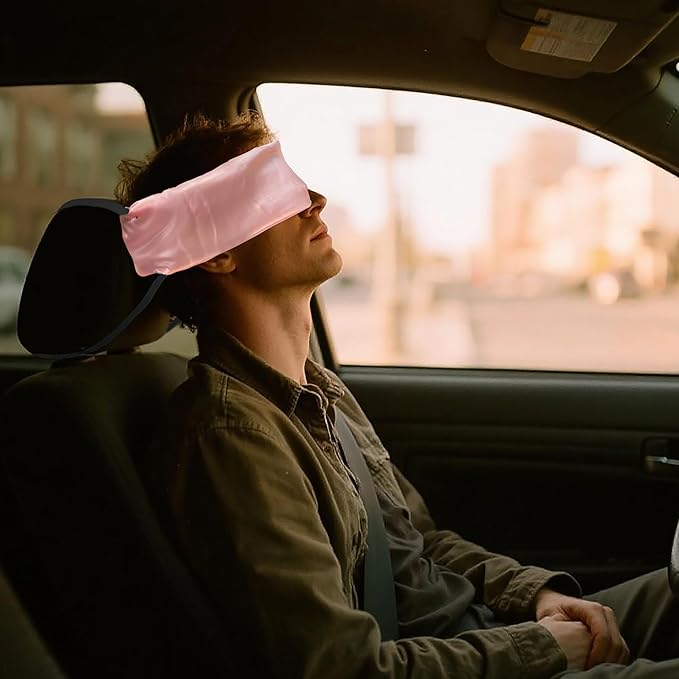 Travel Pillows for Airplanes, Airplane Head Strap with Silk Eye Mask for Sleeping, Long Flights & Car Road Trips 360°Headrest Neck Support, Stops Bobbing, Small & Compact (Pink)