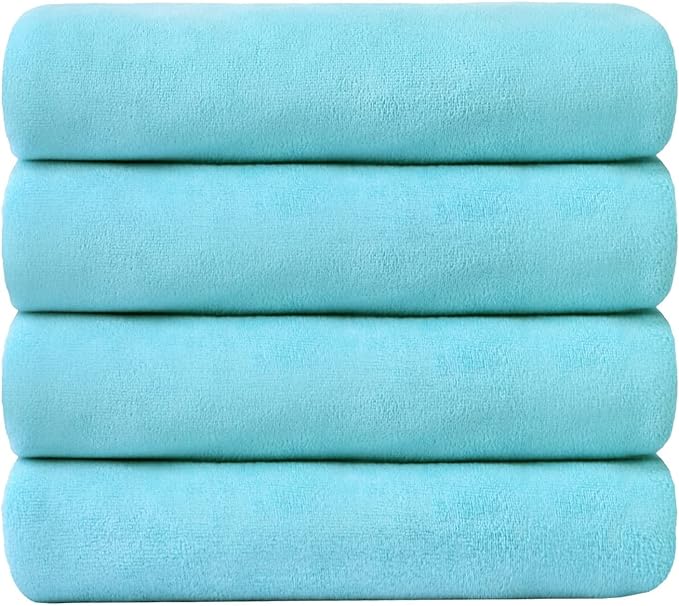 JML Towels, Large Microfiber Bath Towels Set, Pack of 4, 27" x 55", Soft, Super Absorbent, Fast Drying for Swimming, Pool, Fitness, Sport, Yoga - Sky Blue