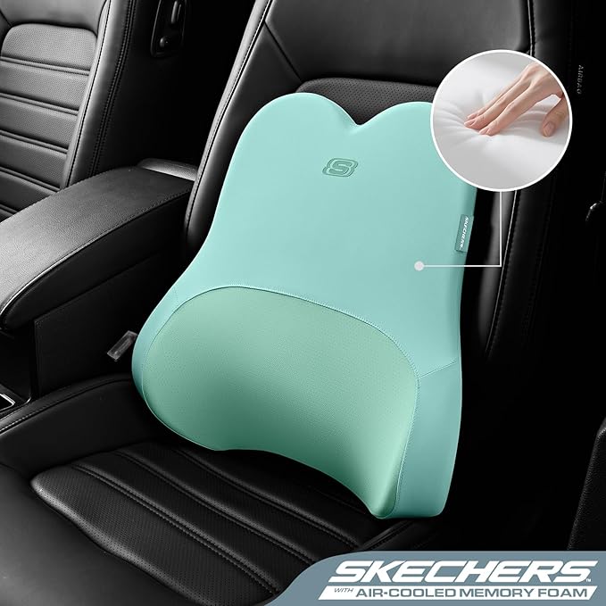 Skechers Air-Cooled & Memory Foam Lumbar Pillow,Lumbar Support Pillow for Office,Chair Lower Back Pain Relief Lumbar Pillow,Ergonomic Design Back Support Pillow for Office Chair,Car,Home,Travel,Green