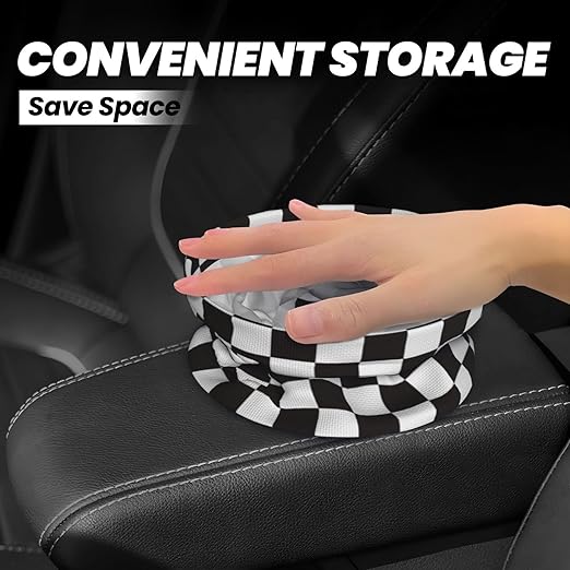 Car Trash Bag Black and White Chess Waterproof Trash Small Car Can Portable Collapsible Car Garbage Can Hanging for Back Seat Floor or Hanging Headrest Car Decor Road Trip Essentials