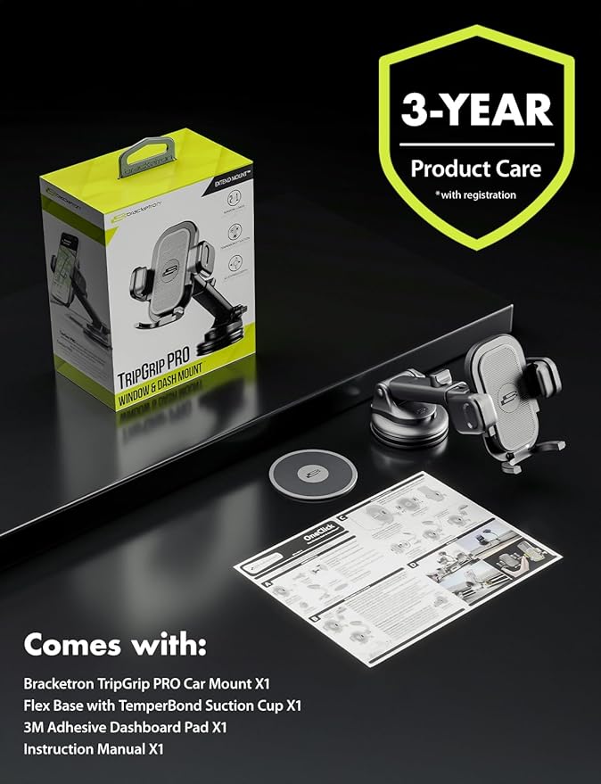 Bracketron TripGrip PRO Car Phone Holder Mount– Universal Phone Holders for Your Car with Telescopic Arm (3.5″–6.5″) for Windshield & Dashboard – Compatible with Most Smartphones