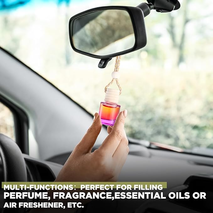 Domensi 30 Pieces Hanging Car Diffuser Air Freshener Bottle Bulk Empty Glass Refillable Perfume Bottles Oil Diffuser Aromatherapy Pendant for Auto Interior Ornaments Decor (Multicolor)