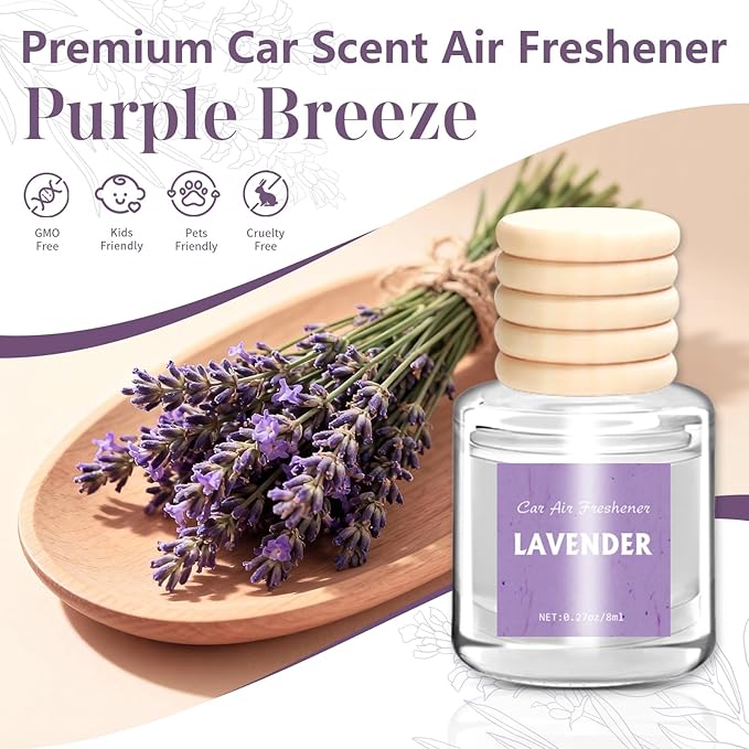 AROIC Car Air Freshener Diffuser Set, 6 Pack Lavender Natural Slow-Release Fragrance, Long Lasting Air Freshener for Women & Men Car Accessories, Hanging Cute Automotive Interior Decor Gift (8ml Each)