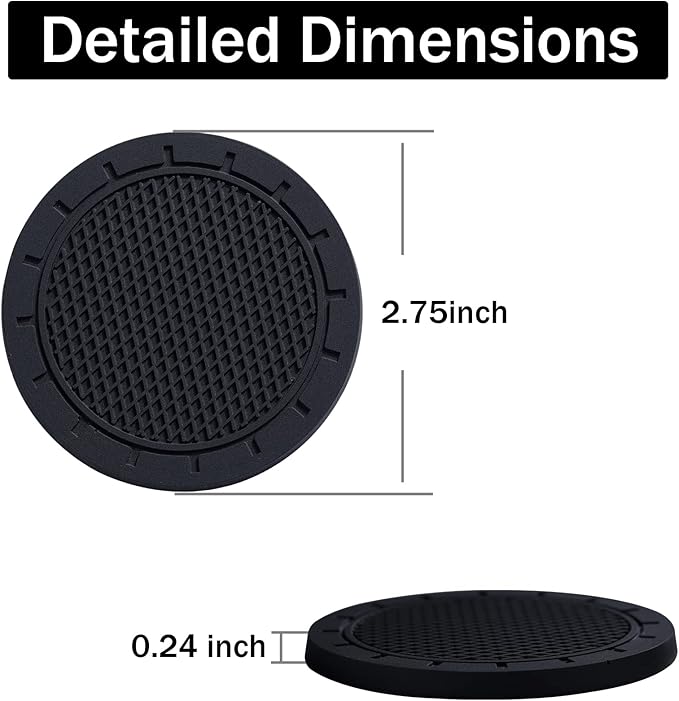JUSTTOP Car Cup Holder Coaster, PVC Car Coaster, 4 Pack Universal Auto Anti Slip Cup Holder Insert Coaster, Car Interior Accessories - Black