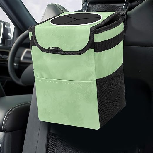 Sage Green Trash Can with Lid - Collapsible Reusable Waterproof Garage Bag, Automotive Garbage Can, Car Accessories Interior Organizer