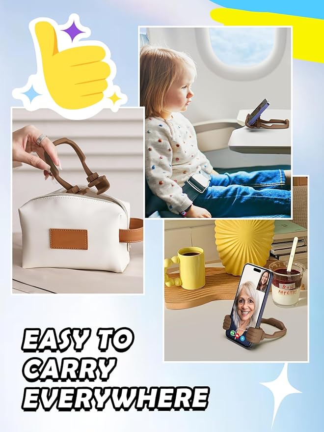 Valentines Day Gifts for Teens Boys Men Him Cell Phone Holder: Patented Thumbs Up Phone Stand Funny Gifts for Adults Kids Teenager Husband Friend Coworkers Phone Accessories Cool Gadgets Brown