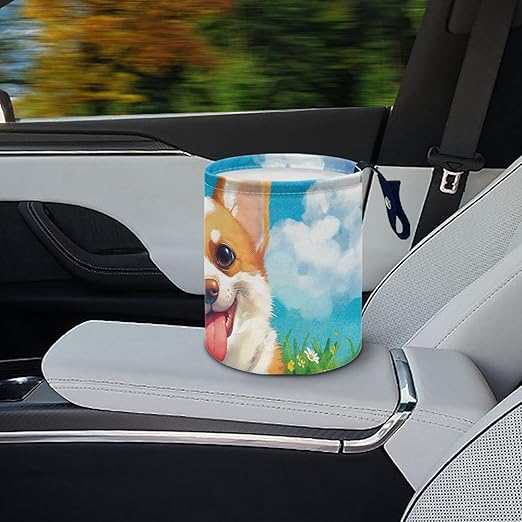 Cute Car Trash Can Cute Corgi Print Automotive Accessories for Interior Organizer Truck SUV RV Vehicle Home Office Small Portable Hanging Garbage Bags