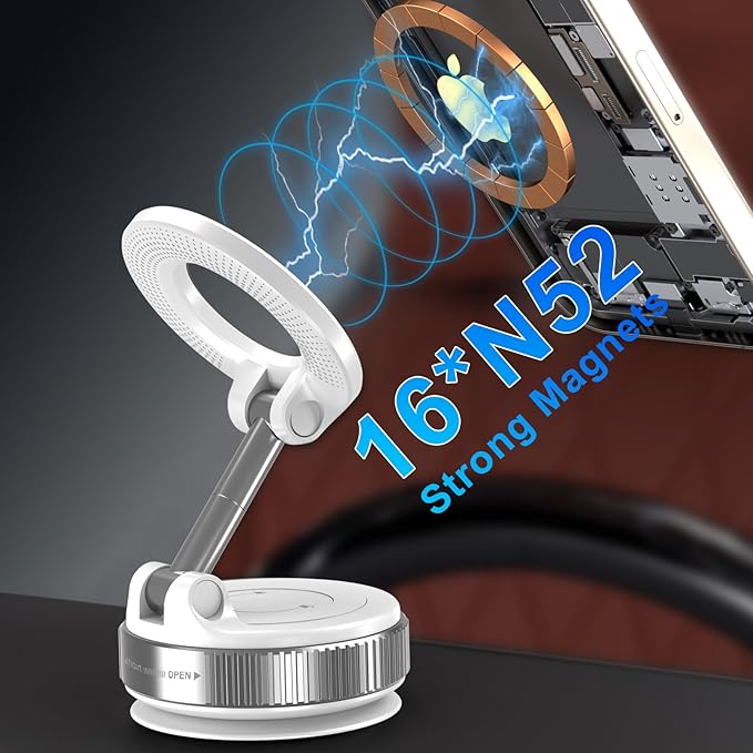 Vacuum Magnetic Phone Holders for Your Car, 360° Adjustable Car Phone Holder for Magsafe with Powerful Magnet, Folding Car Mount for iPhone 17 Pro Max 16 15 14 13 12 Air Plus & Android