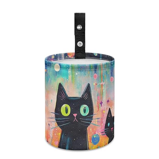 Small Trash Can for Car Cute Black Cat Galaxy Print Automotive Accessories for Interior Organizer Truck SUV RV Vehicle Home Office Small Portable Hanging Garbage Bags