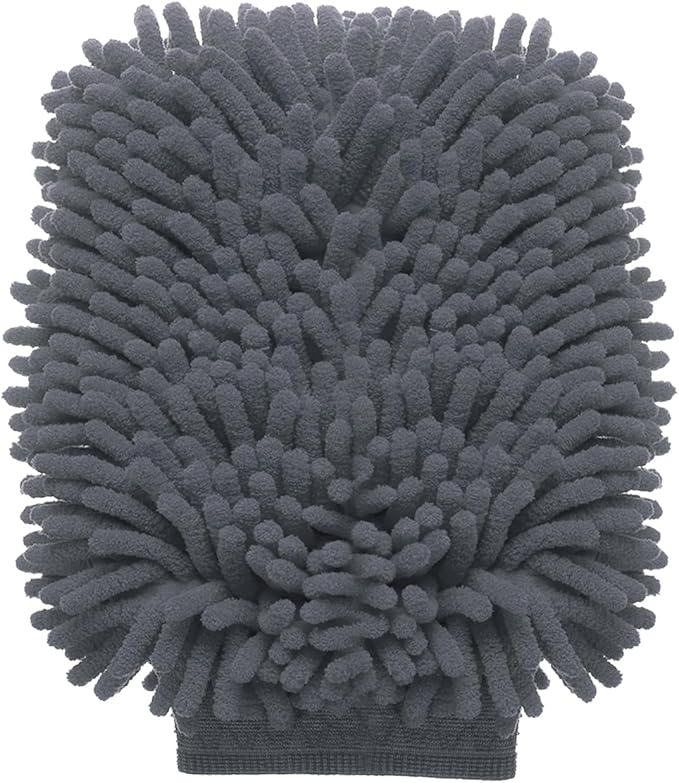 HARFINGTON Chenille Microfiber Car Wash Mitts 9" x 5.5" Scratch Free Wash Gloves Absorbent Double Sided Plush Cleaning Drying Mitts for Car Washing Home Clean Grey