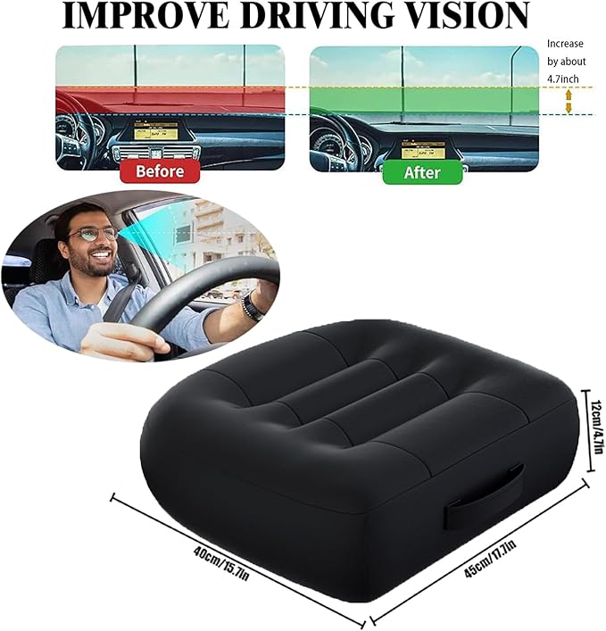 Adult Booster Seat for Car/Portable Booster Seat for Driver/Breathable Non-Slip Seat Cushions with Practical Handle for The Car, Office, Wheelchair, Broader Vision, 17.7"x15.7"x4.7"（Black）