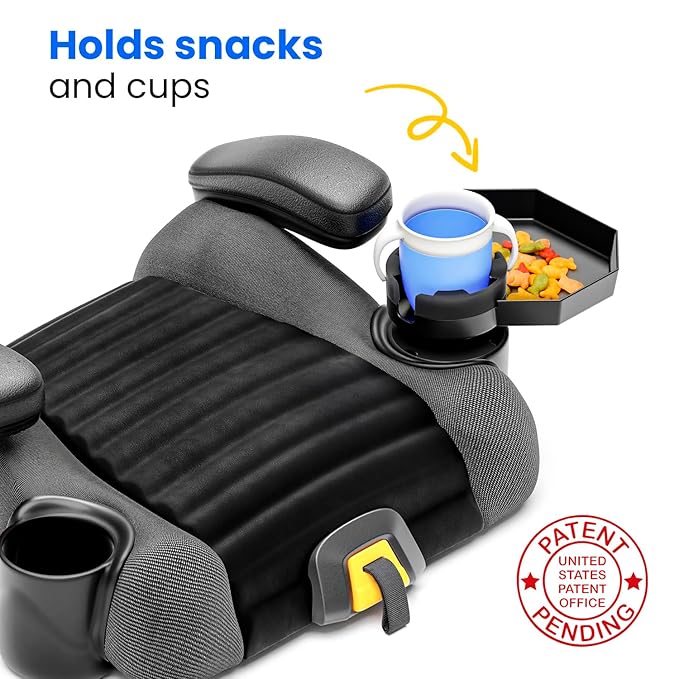 Kids Travel Tray – Large Base - Car Seat and Car Cup Holder Tray - Tray for Snacks, Entertainment, Toys – Includes Cup Holder – Fits Most Car Seats
