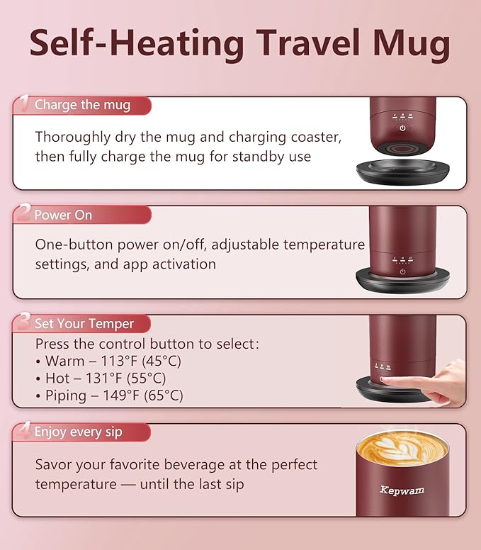 Self-Heating Travel Mug 20oz, Temperature-Controlled Coffee Warmer Mug, Smart Travel Mugs Keep Coffee Drinks Hot, Heated Cup Great for Driver Outdoor Fits Car Cup Holders