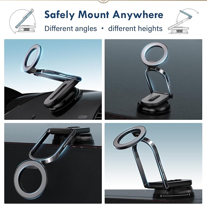 Coverado for Magsafe Car Mount, Magnetic Car Phone Holder, 360° Rotation Strong Magnet Car Phone Mount Dash Cell Phone Holders for Your Car, Suction Cup Phone Mount for iPhone 17/16/15/14/13/12