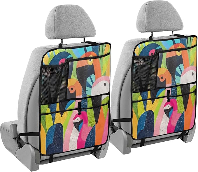 Pop Art Parrot Flamingo 2 Pack Backseat Car Organizer with Storage Pockets Seat Back Organizers for Kids Kick Mats Backseat Protector Automotive