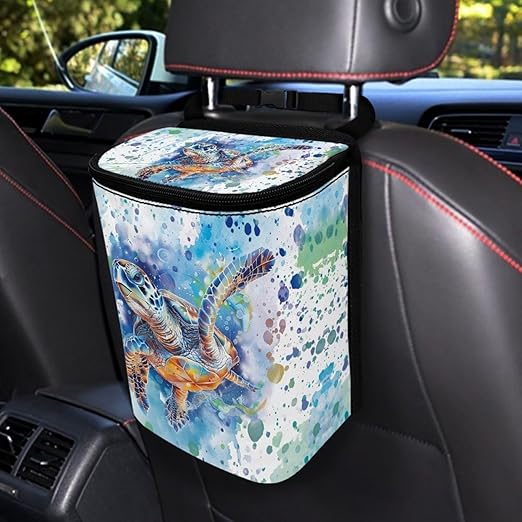 Watercolor Sea Turtle Car Garbage Can Organizers Storage Bag Bin Fit Most Vehicle Car Waste Basket Automobile Trash Bin Auto Accessories