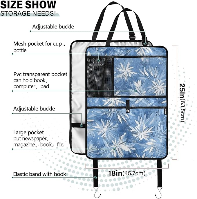Blue Snowflake 2 Pack Backseat Car Organizer with Storage Pockets Seat Back Organizers for Kids Kick Mats Backseat Protector Automotive