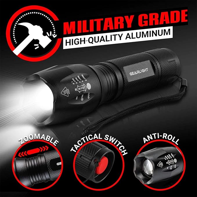 GearLight LED Flashlight Bright, Zoomable Tactical Flashlights with High Lumens and 5 Modes for Emergency and Outdoor Use -Camping Accessories -S1000 - S1000-1 Pack, (Batteries Included)