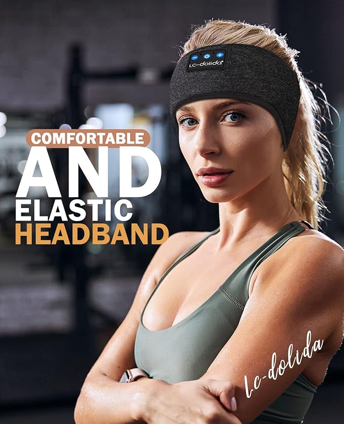 LC-dolida Sleep Headphones Headband Bluetooth 5.4, Headband Earphones Wireless with USB C Charge Port, Sleep Mask for Sleeping, Sports, Gifts, Workout, Jogging, Yoga, Insomnia, Air Travel, Meditation