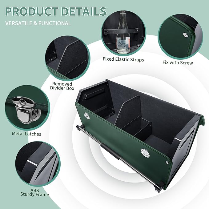Car Trunk Organizer, Leather Trunk Organizer with Lid and Push-pull Handle Car Trunk Storage Box for SUV, Minivan, Truck, Sedan (Green, 27.1 x 11.4 x 12.2in)