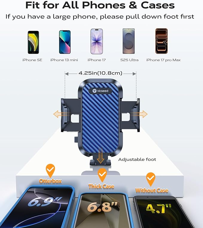 VICSEED Phone Mount for Car with Double Lock Clip, Air Vent Cell Phone Car Mount, Universal Car Phone Holder, 360° Rotation Easy Clamp Phone Stand for iPhone 17 Pro Max Android Samsung, Blue