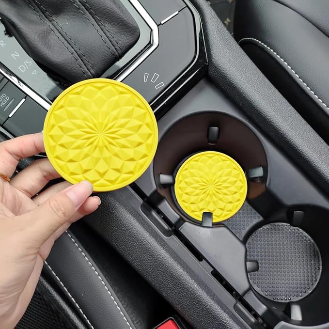 Car Cup Coaster, Universal Automotive Waterproof Non-Slip Cup Holders Sift-Proof Spill Holder Car Interior Accessories 4 Pack Yellow