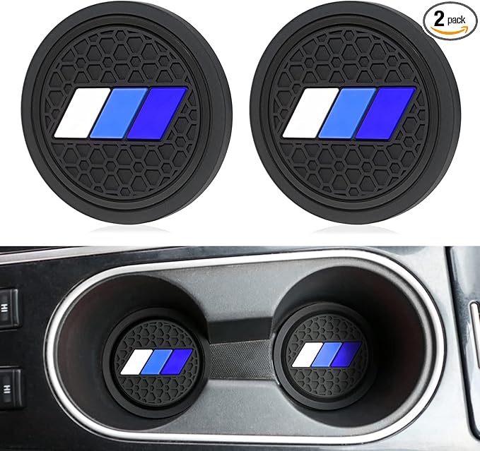 Cup Holder for Toyota Accessories Tacoma TRD 4Runner Tundra Rav4 Highlander, Classic Retro Style Tri-Color Interior Insert Coaster (2.75 Inch, White/Blue/Dark Blue)