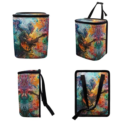 1.2 Gallons Car Trash Bin, Death Rock Print Trash Can for Truck, Adjustable Hanging for Tail of Console/Back of Seats, Odor-Free with Zipper Leak-Proof Design, Mini Size for Convenience