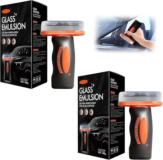 2026 New Handheld Glass Oil-Film Remover, Glass Emulsion Cleaner Cleaning Board, Automotive Oil Film Cleaning Brush for Car Windows (2 Pcs)