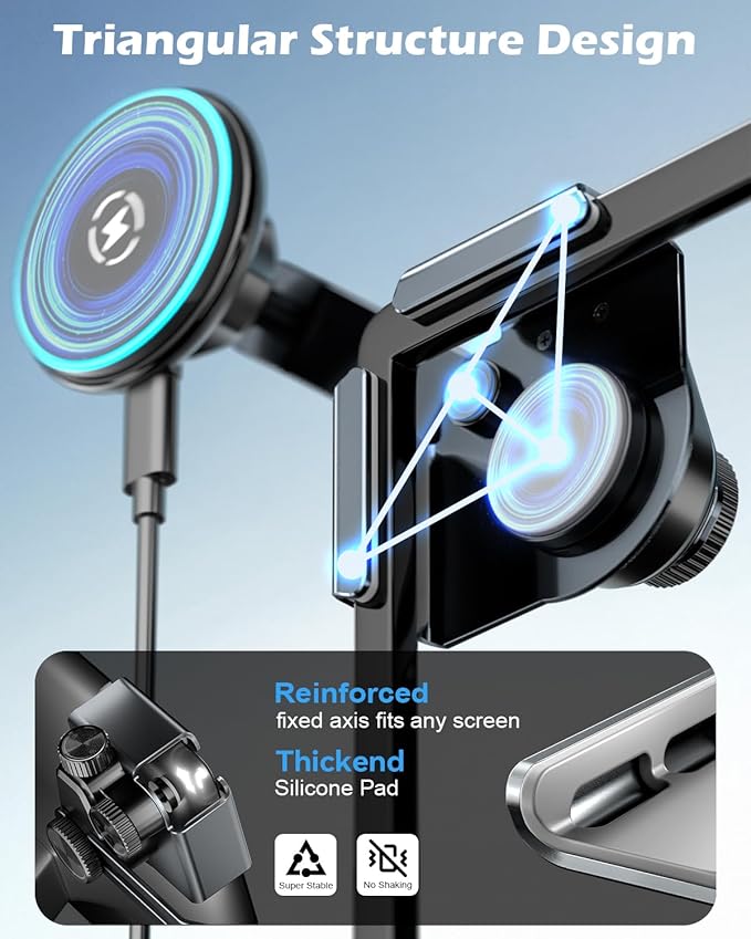 CloudValley Qi2 15W Wireless Charger Phone Mount for Tesla Model Y/3,【Extendable Metal Holder】 Compatible with iPhone MagSafe, Magnetic Adjustable Car Holder for Tesla Model 3 Highland/Y Juniper