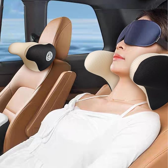 Really Helpful Car Headrest Pillow, Car Neck Pillow for Sleeping with Adjustable Strap, 100% Memory Foam & Breathable Removable Cover, Ergonomic Design - Softness Travel Car Pillow(Beige, 1PC)