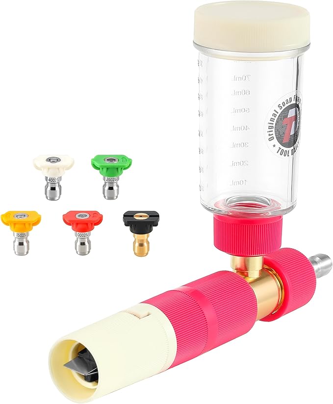 Tool Daily Foam Cannon for Pressure Washer, Original Soap Cannon for Car Washing, 5 Power Washer Spray Nozzles, 1/4 Inch Quick Connector