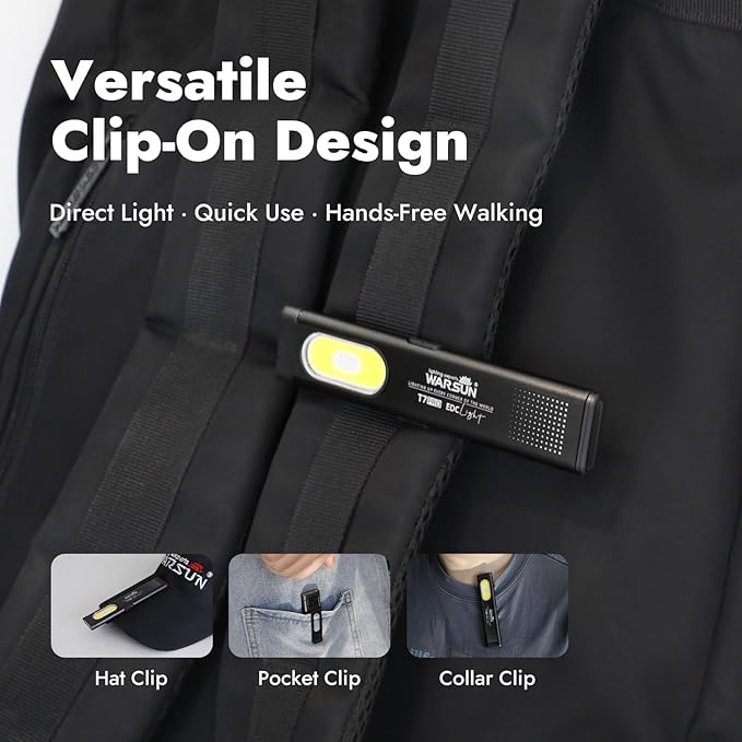 WARSUN Compact Multi-Mode Pocket LED Flashlight - 675LM, USB-C Rechargeable, IPX4, Dual Material, Red/Blue Strobe, for Everyday Carry & Travel