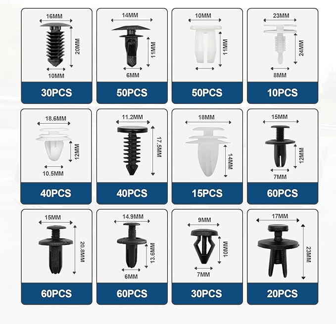 1101PCS Car Door Trim Panel Clips Kit, Car Retainer Clips Auto Push Pin Rivets Set - 32 Most Popular Sizes and 1 Pcs Fastener Remover Remover for GM Ford Mazda Chrysler Benz Subaru Toyota Honda